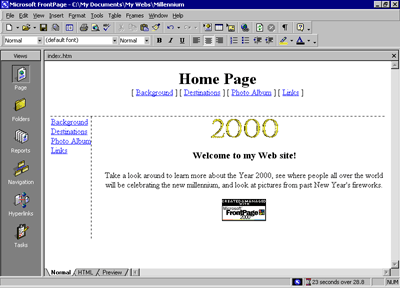 Home page with shared borders and navigation bars