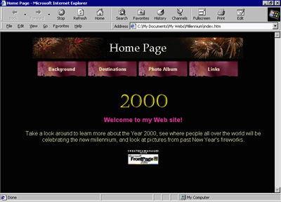Home page preview in Web browser window