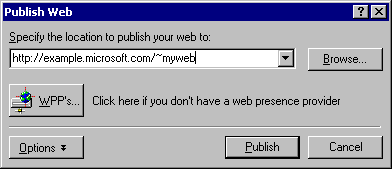 Publish Web dialog box